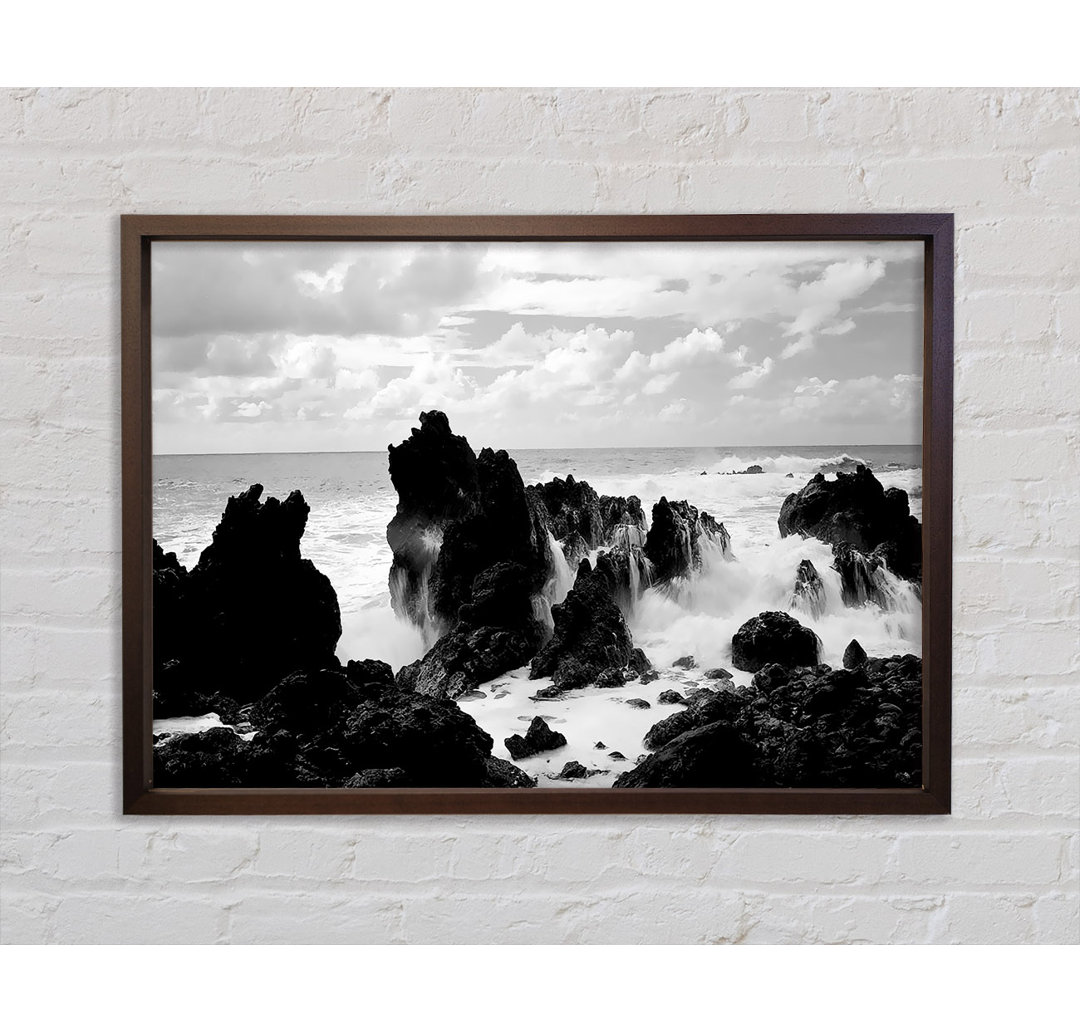 Crashing Waves Over Rocks B N W - Single Picture Frame Kunstdrucke auf Leinwand