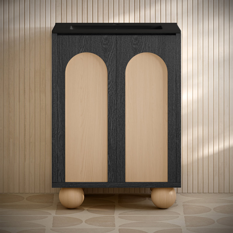 Plaisir II 24" Freestanding Bathroom Vanity In Oak Sink Top, Black Oak, Black