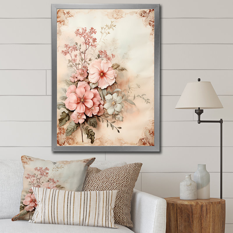 «Blossoming Pink Rose Rustic Bouquet I», reproduction, Cadre photo argenté, H 44 po x l 34 po x P 1,5 po