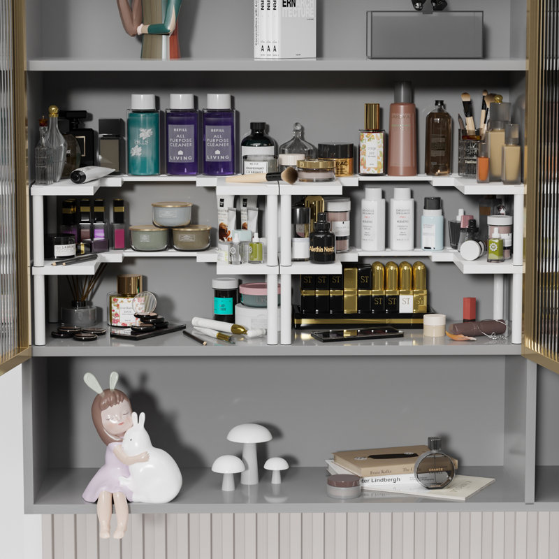 Ensemble de 2 étagères à épices pour armoire, ensemble de 2 tablettes de rangement en bambou extensible et empilable, Rose