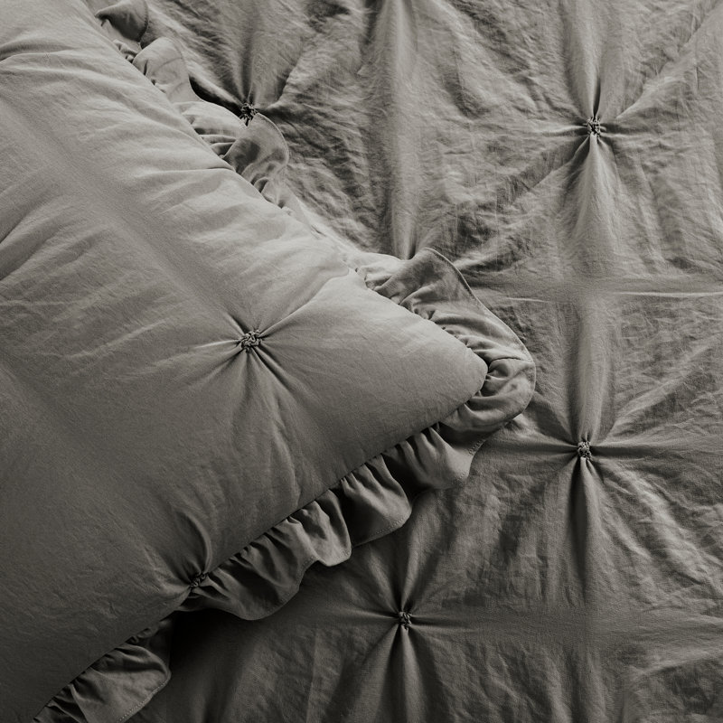 Ravello Ruffle Skirt Bedspread Set, Queen Bedspread + 2 Standard Shams, Dark Gray