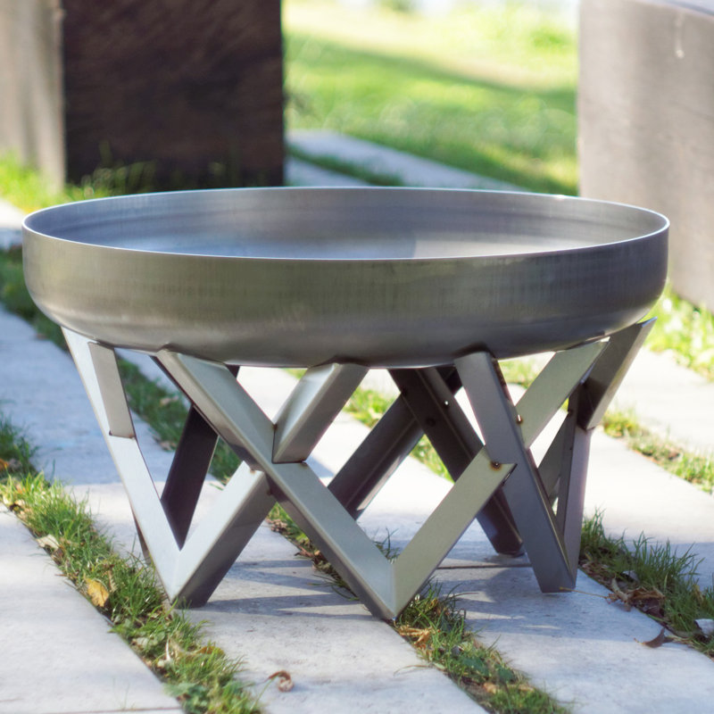 Corsica Round Stainless Steel Wood Burning Fire Pit, 14" H x 25" W x 25" D