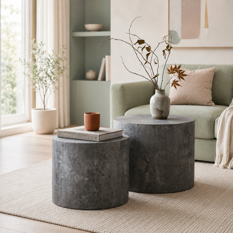 Tables d'appoint rondes en bois, Gray