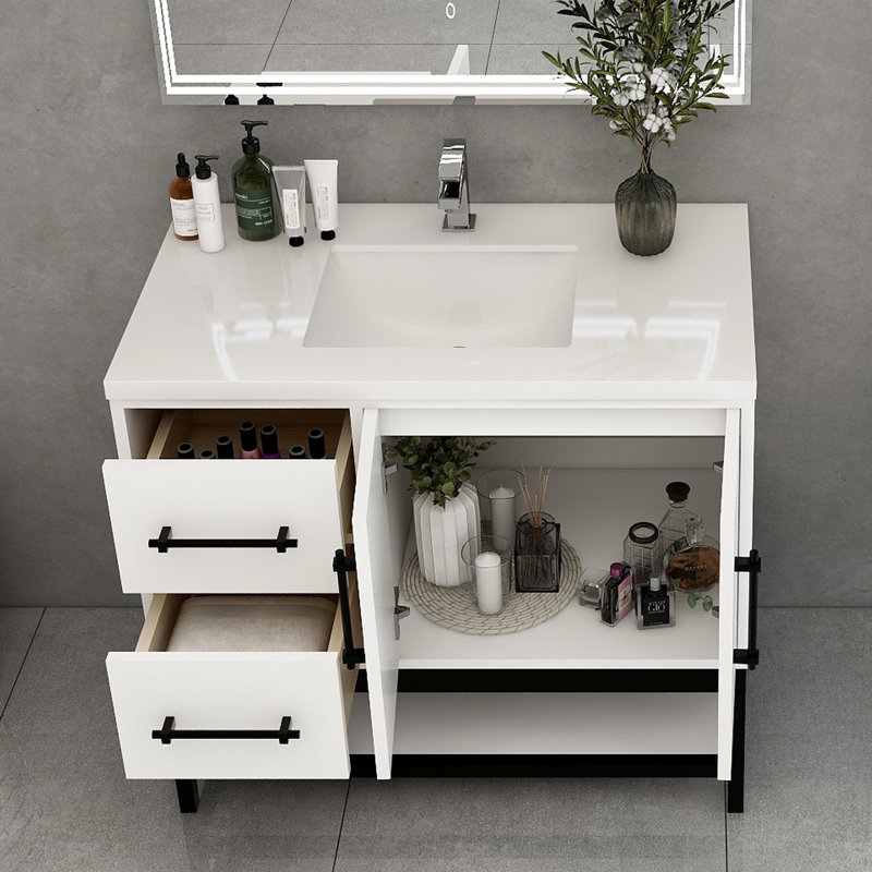 Meuble-lavabo simple avec plateau Victoria 23,7, Blanc lustré