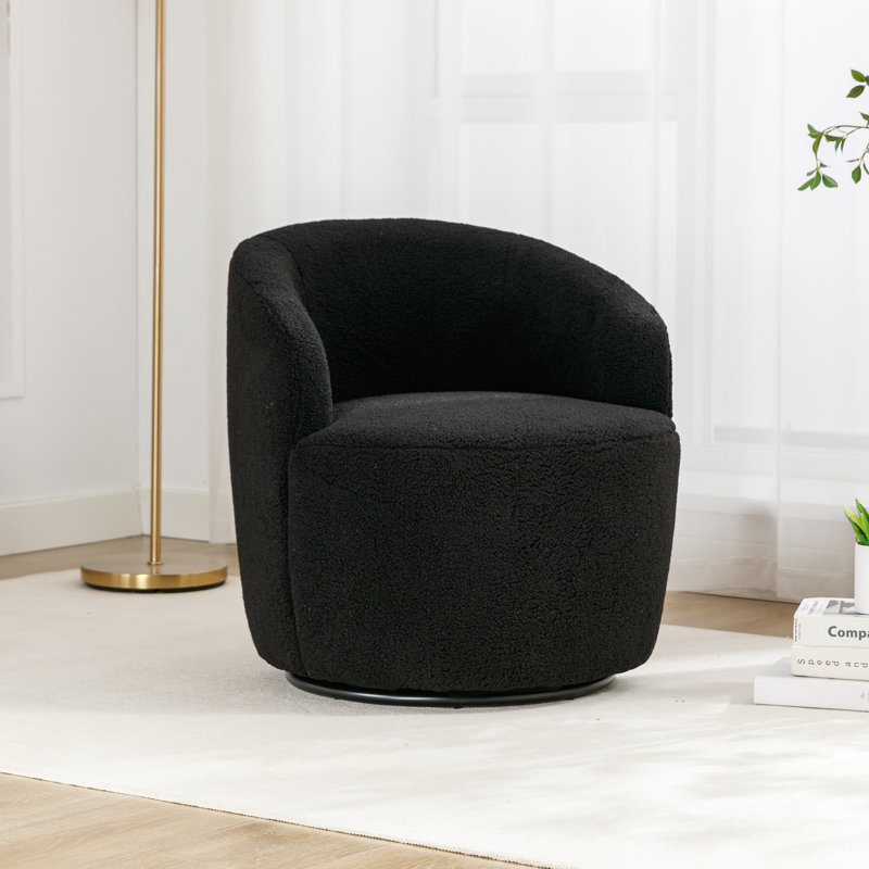 Genece Upholstered Swivel Accent Chair, Black Wool