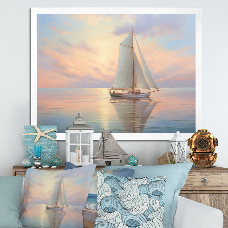 Sailboat Sailing Serenade II - Sailing Boat Wall Art Prints, H 12 po x l 20 po x P 1 po, Cadre simple blanc