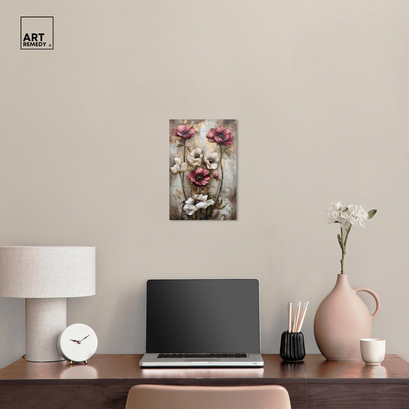 Vintage Floral Wrapped Canvas Art in Fading Colors, 15" x 10"