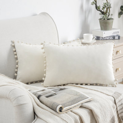 Silky Velvet Series Pom-poms Decorative Throw Pillow