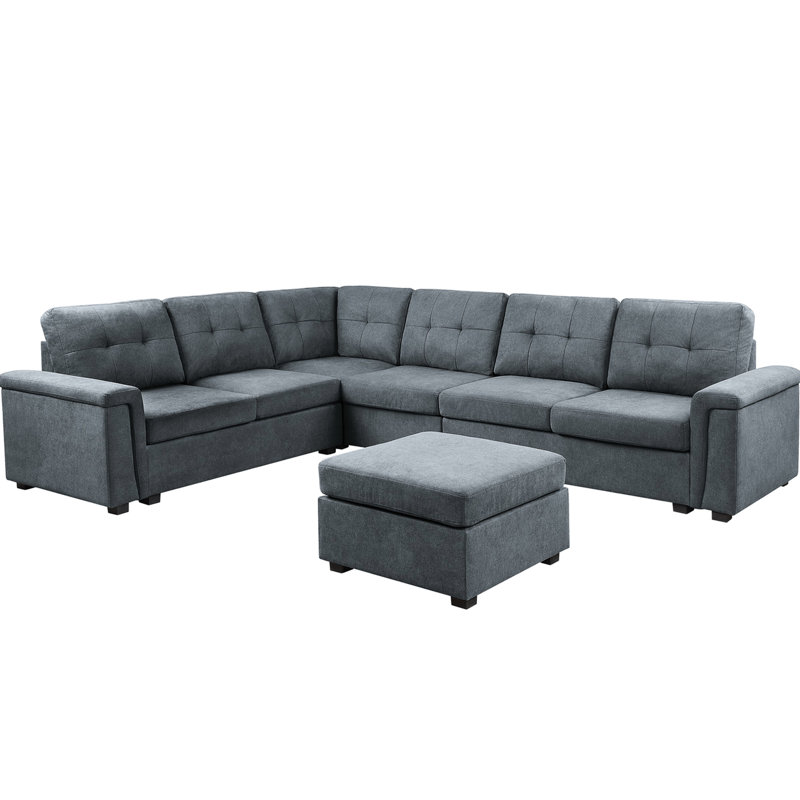 Canapé modulaire tissé gris Isla de 119 po avec coussins de dossier, siège et coussin amovibles, accoudoir moelleux, hauteur de 26,5 po x 26,5 po x H 17,5 po, profondeur de 22 po, profondeur de 22,5 po, 91,56 po, 117,08 po de largeur, 36,17 po de hauteur Modèle de tissu