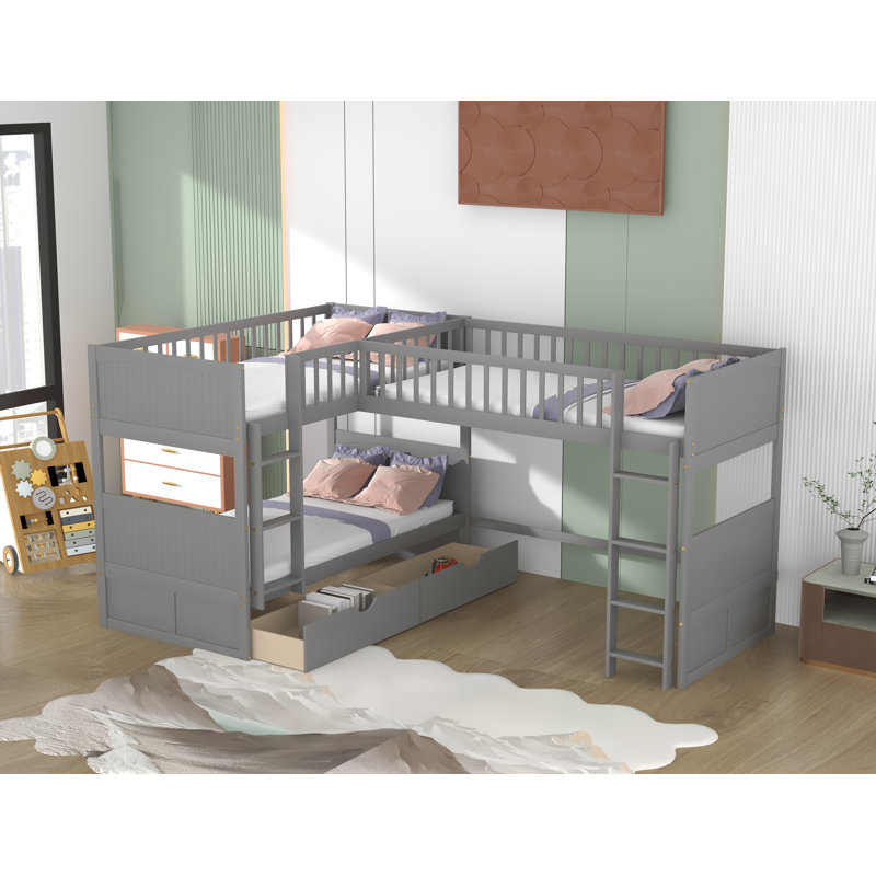 Gyde Kids Twin Over Twin Over Twin Bunk Bed, Grey