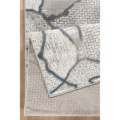 0,43 po Tapis contemporain et gris à hauteur de poils, fait à la machine et de style décontracté, motifs abstraits, matériau, teinture et pour animaux 2 pi 7 po x 9 pi 10 po,