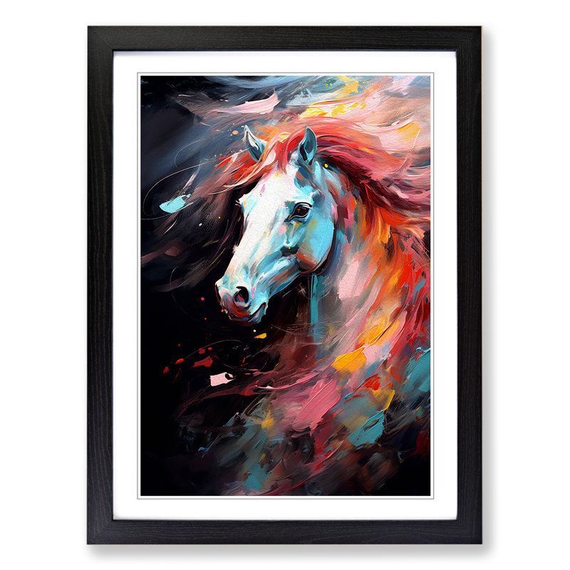 Pony Gestural - Single Picture Frame Print on Wood, Black Framed, 34cm H x 25cm W x 2cm D