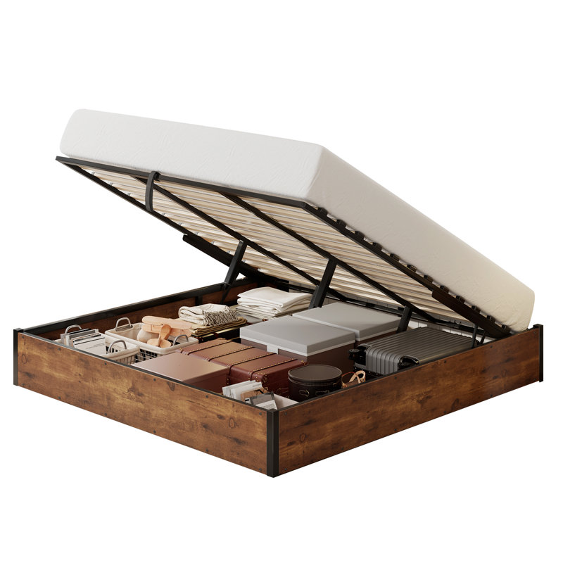 Base de lit plateforme avec rangement Lift Up, Double, Brun