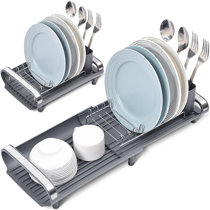 Never Rust Aluminum Dish Rack and Drain Board with Utensil Holder,  Tomorotec 2-tier Kitchen Plate Cup Dish Drying Rack Tray