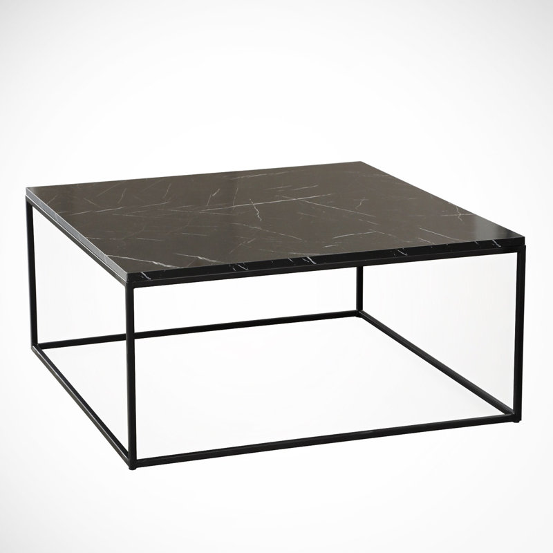 Modern Coffee Table with Metal Legs, Black & White, 29.5 x 16.9 x 29.5 inches | 100% Melamine Coated Particle Board, Thickness: 0.7 inches | Electrostatic Powder Coated Legs | Stylish Industrial Design for Living Room