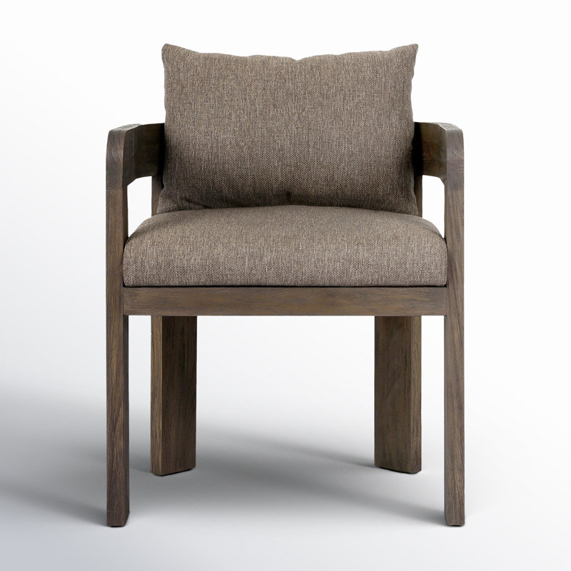 Jackson Teak Patio Dining Armchair with Cushion, Stained Saddle Brown Frame/Ellor Brown Cushion
