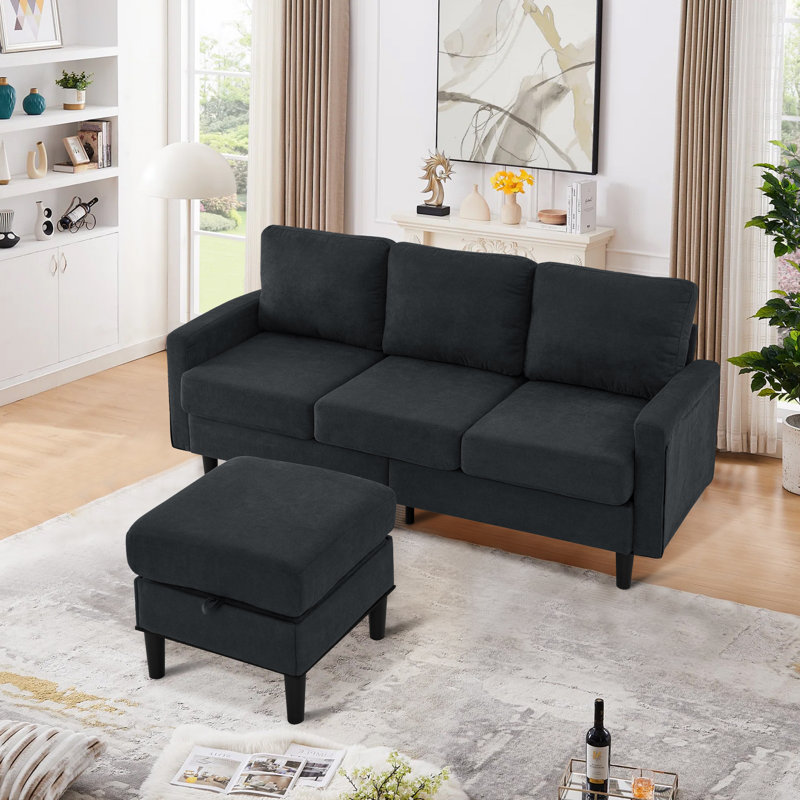 Canapé-lit rembourré 74,8 po Elvedin, 100 % polyester noir