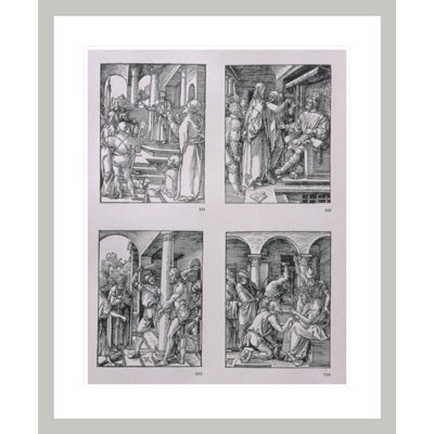 La série «Petite passion» (dans le sens des aiguilles d'une montre): Christ devant Pilate, Christ devant Hérode, le drapeau couronnant d'épines par Albrecht Dürer, impression giclée sur cadre