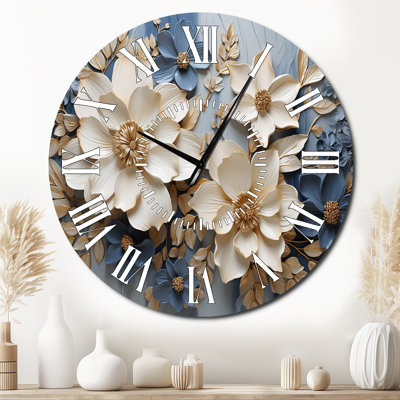 Beige And Blue Seasonal Flowers Composition - Seasonal Flowers White Face Wall Clock