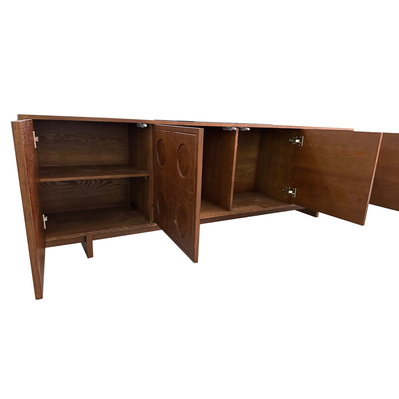 78.74 Mid-Century Brown Solid Wood TV Cabinet, Modern Media Console for Livingroom, Pre-Assembled