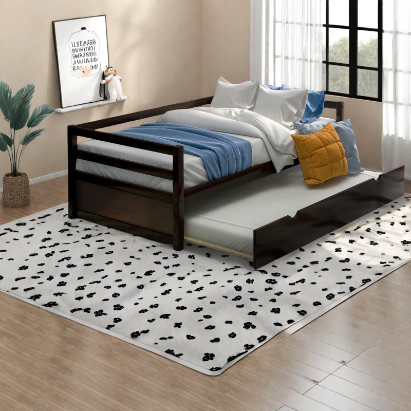 Space-saving Twin Beds With Trundle, Pine Wood, Modern Espresso Finish