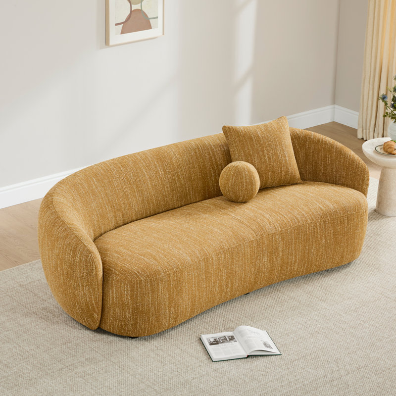 Harlan 89'' Boucle Upholstered Curved Sofa, Mustard Yellow Performance Boucle