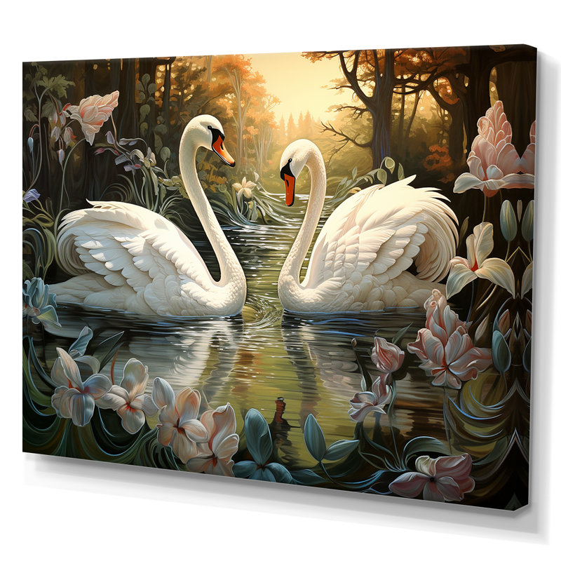 Cygnes et amour éternel sur toile, Toile tendue, H 24 po x l 32 po x P 1 po