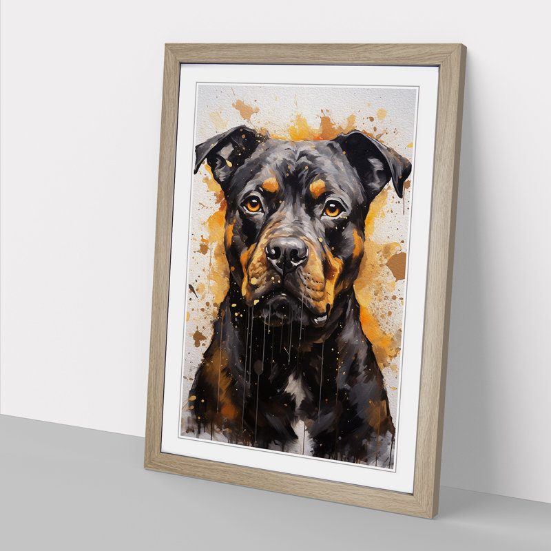 Staffordshire Bull Terrier Hard Edge Painting - Single Picture Frame Print on Wood, 46cm H x 34cm W x 2cm D, Oak