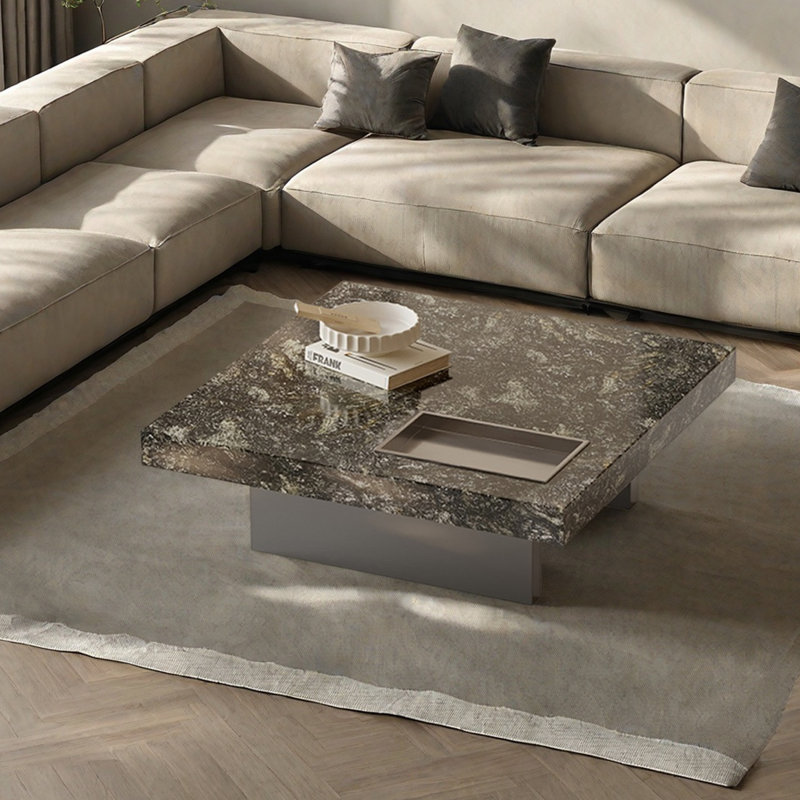 Table basse avec plateau en pierre, Brun