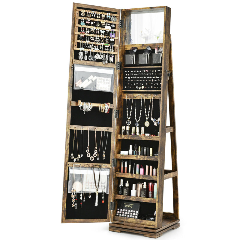 Darvone Freestanding Jewelry Armoire, Rustic Brown