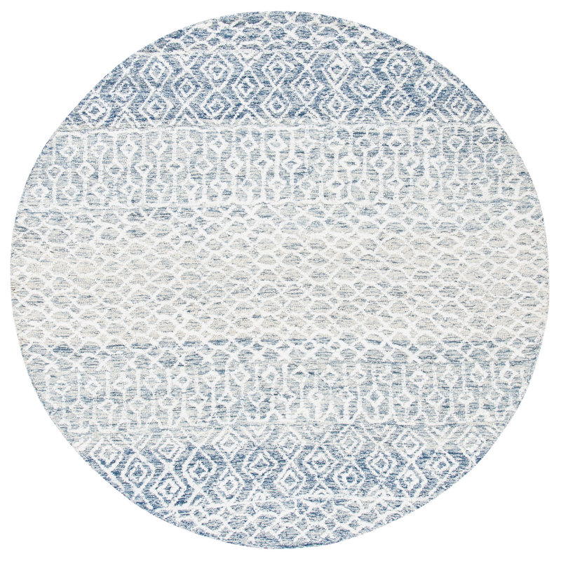 Deveraux Hand Tufted Wool/Viscose/Cotton Southwestern Rug in Ivory/Blue, Round 6'