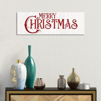 Vintage Christmas Signs Panel I-Merry Christmas by Tara Reed - Wrapped Canvas Panoramic Print