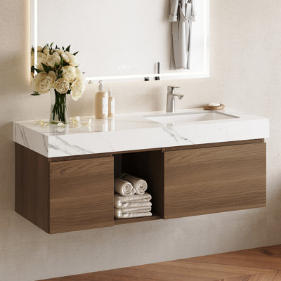 48" Wood Single Bathroom Vanity with Sink and Storage Cabinet