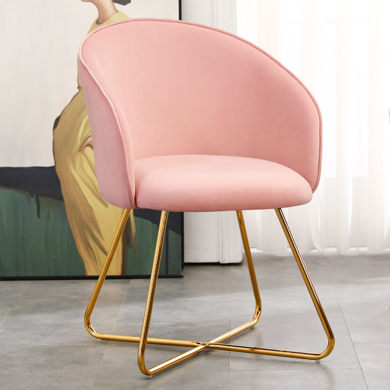 Modern Upholstered Barrel Chair Velvet Side Chair Makeup Accent Chair, Pink Velvet