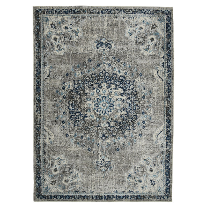 Rectangular Blue Stain-Resistant Synthetic Area Rug