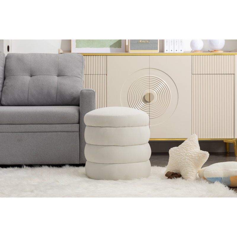 006-Tabouret de repose-pieds rond en velours doux