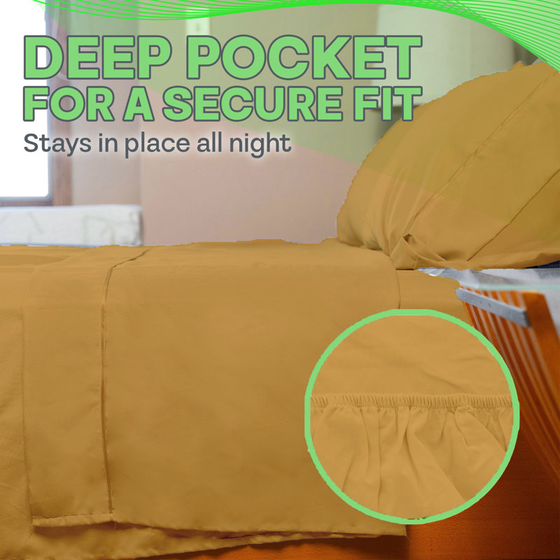 Ultra Soft Bamboo Sheet Set - 4 Pc Set - Wrinkle Resistant - Cooling Sheets with Deep Pockets, Medallion Gold