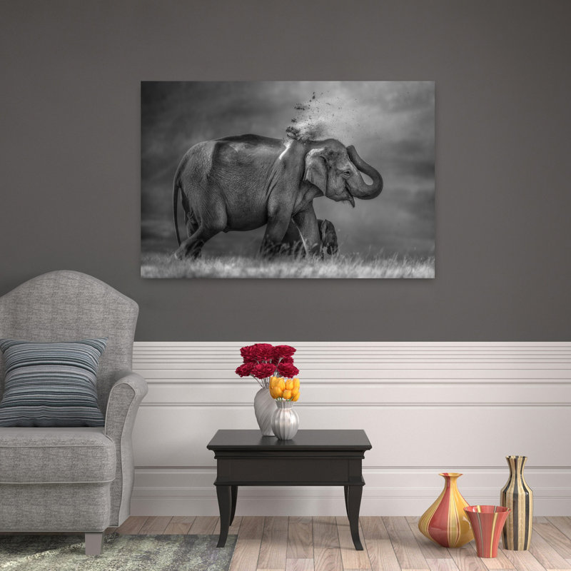 Éléphant, mère et petit, art mural contemporain abstrait, H 48 po x l 32 po