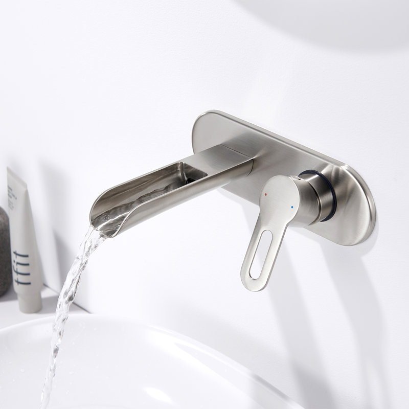 Vivid Fall 1-Handle Wall Mounted Bathroom Faucet With Valve In Brushed Nickel, Nickel