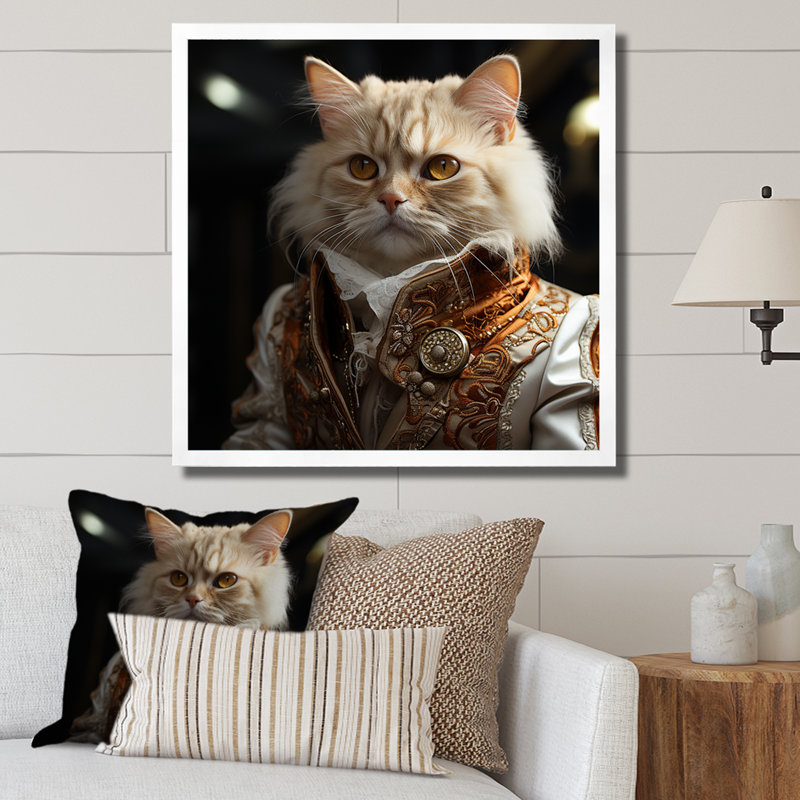 " Elegance Cat Dressed In Suit ", White Single Picture Framed, 36" H x 36" W x 1.5" D