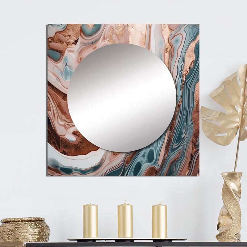 Luberdie - Grand miroir mural carré en marbre abstrait pour chambre à coucher, 29 po x 29 po