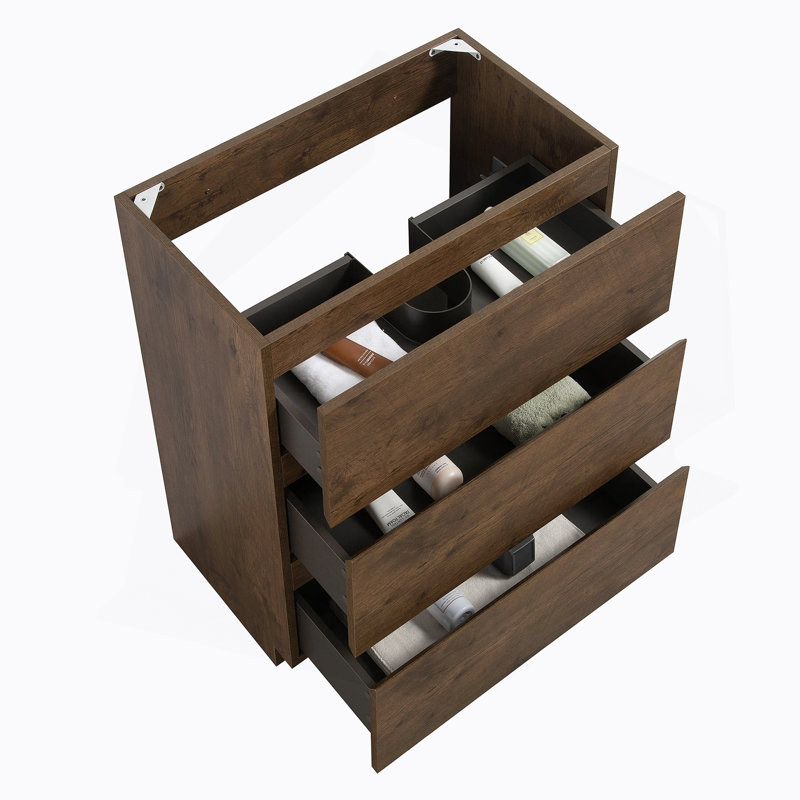 Floor Cabinet WITHOUT Basin,Walnut Color,With Three Drawers