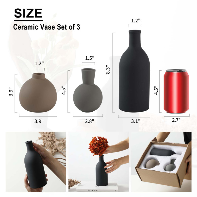 Rustic Farmhouse Ceramic Vase Set Of 3 With Matte Finish, Ideal For Styling Fresh Or Dried Botanicals And Enhancing Modern And Traditional Interiors.