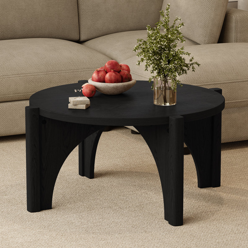 30'' Wide Mid-century Modern Wood Coffee Table With Arch Leg, Black