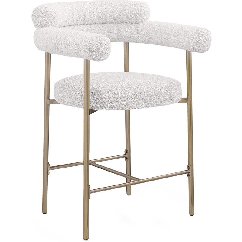 Tabouret de comptoir 26 po Blake, Or brossé, Crème, crème, Boucle Fabric