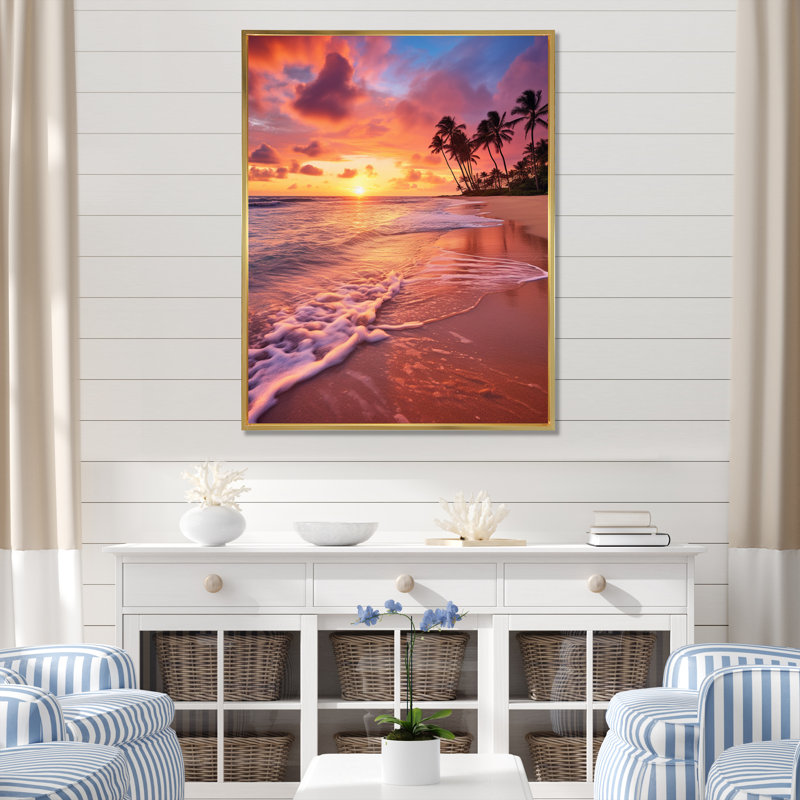 «Beach Photo Sunset Serenade III», reproduction sur toile, L 12 po x H 20 po, Cadre flottant doré