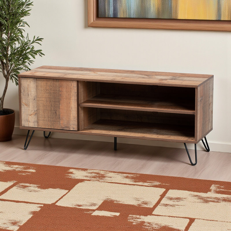 Nor Rustic 2-Open Shelf Oak Finished 1-Door Wood TV Stand, 19.84" H X 46.95" W X 15.36" D