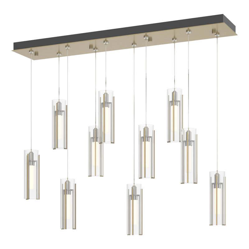 Exos 10 - Light Cylinder Pendant, Long: 13" to 80", Clear Glass, Modern Brass