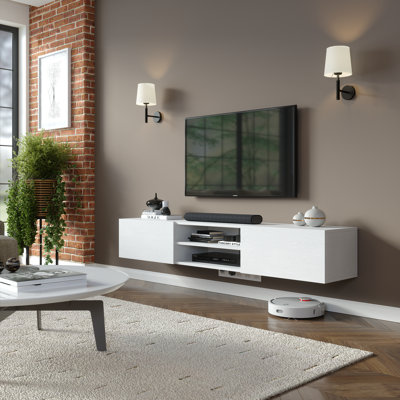 Desmone 71'' Wide Floating TV Stand for TVs up to 80'', Wall-Mounted Entertainment Center, White
