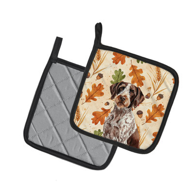 Roan German Wirehaired Pointer Heirloom Fall Pair of Pot Holders